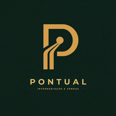Logotipo Pontual Inter, letra P estilizada em dourado sobre fundo verde